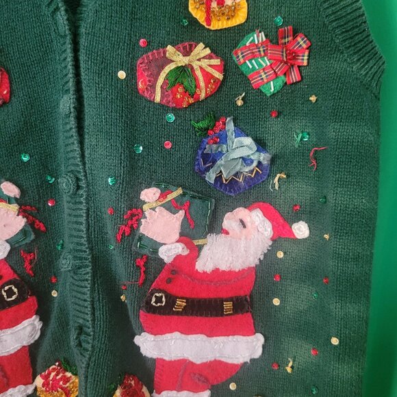 Heirloom Collectible Ugly Christmas Green Cardigan Sweater Holiday Womens L Larg - Picture 3 of 6